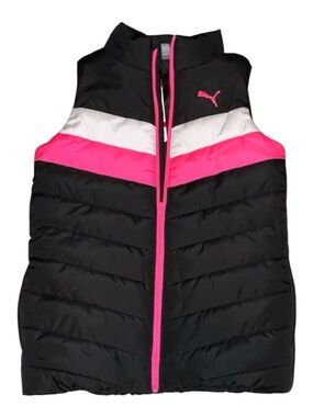 Puma Black, Hot Pink & White Chevron Puffer Vest Youth Size S 7/8
